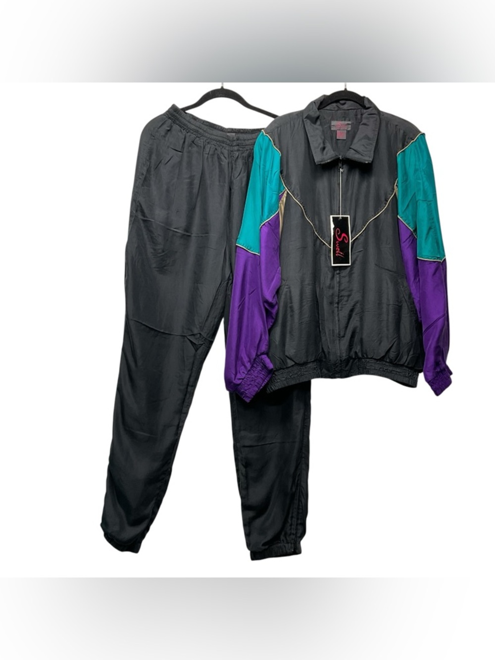VTG Swell colorblock Silk tracksuit 80s,90s?Jacket and matching pants Size Large